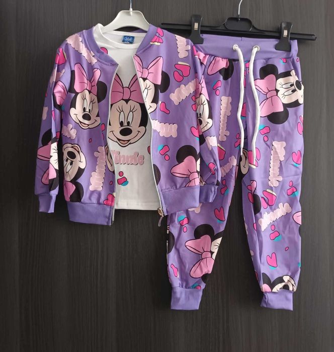 Komplet Myszka Minnie bluza spodnie koszulka fiolet 98 104