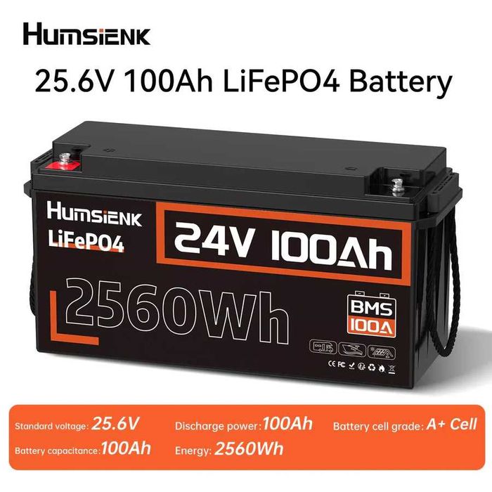 Акумулятор LiFePO4 24V 100Ah 2.56kWh HumSienk Grade A+ | BMS