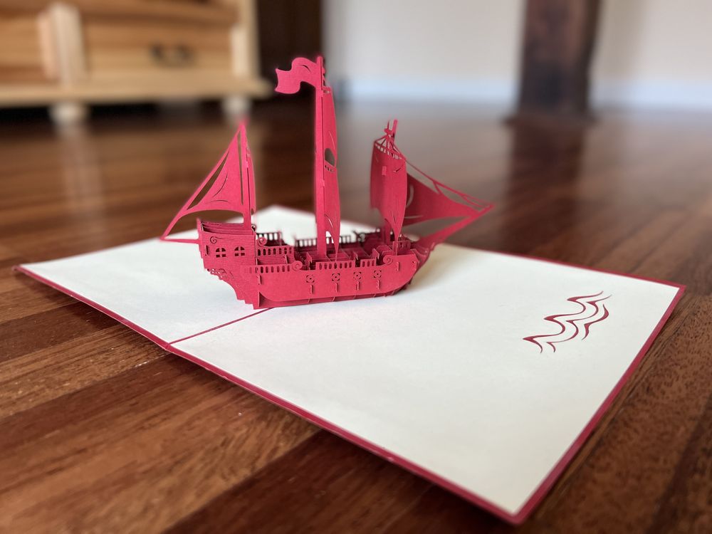 Statek rozkładany z pocztówki origami marynistyka 3D PopUp oryginalne