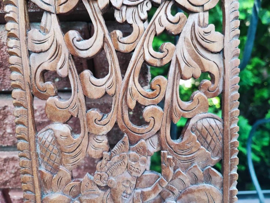 Płaskorzeźba orientalna,drewniana art deco,hebanowa