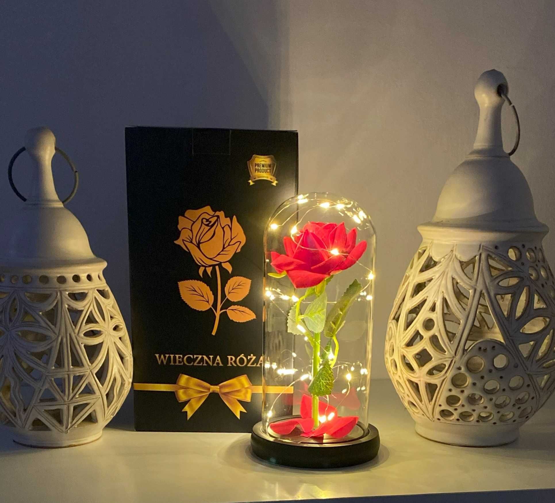 Czerwona Wieczna Róża w Szkle LED na Walentynki Dzień Kobiet Urodziny