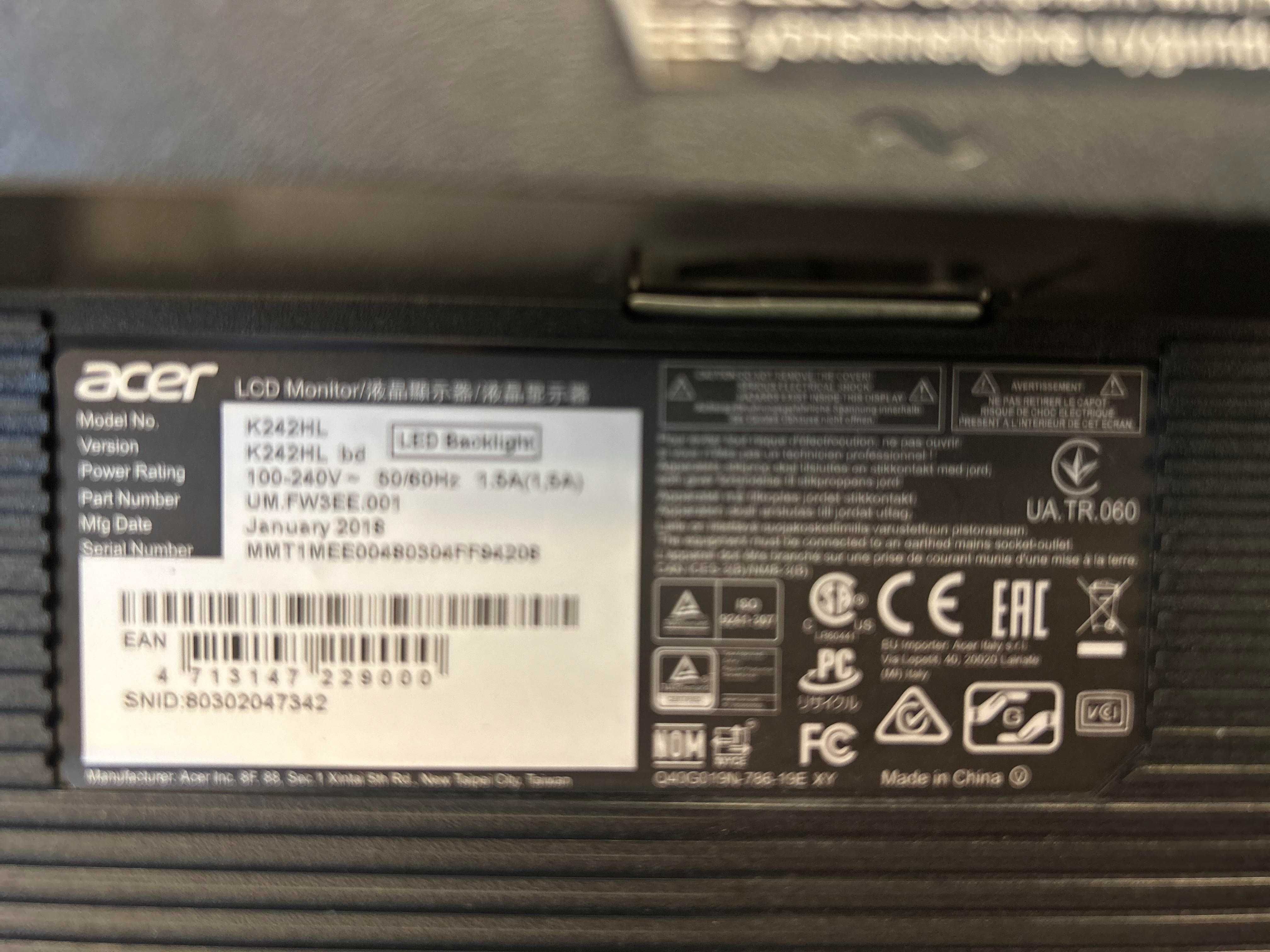 Monitor ACER ekran 24  model K242HL