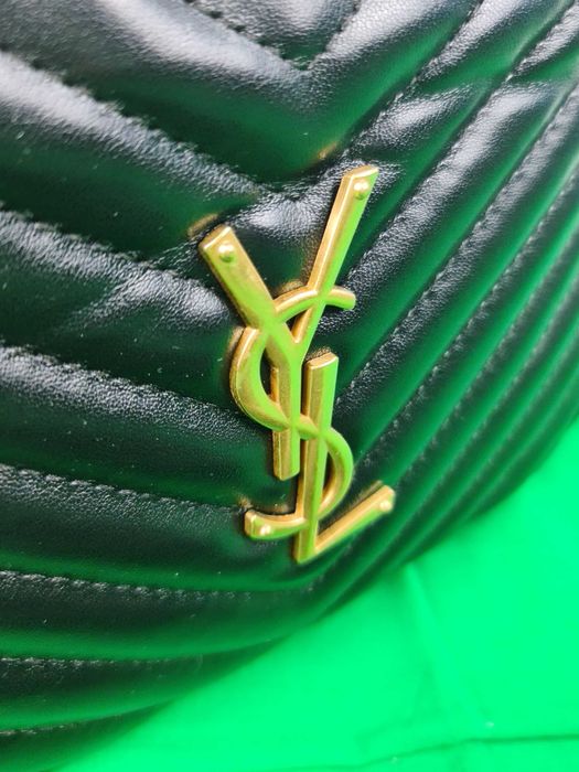 Torebka srednia Torba YSL prazkowana czarna skórzana kuferek Premium