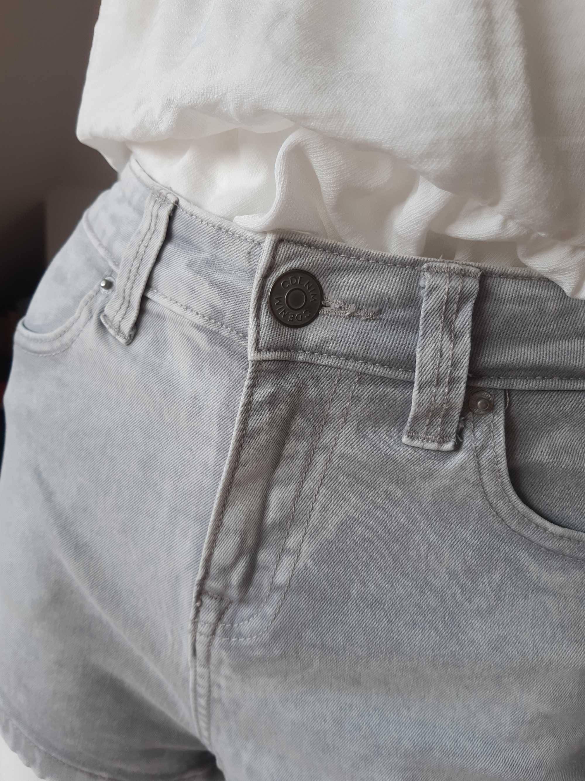 jasnoszare jeansowe krótkie spodenki wyższy stan Lucy Denim XS