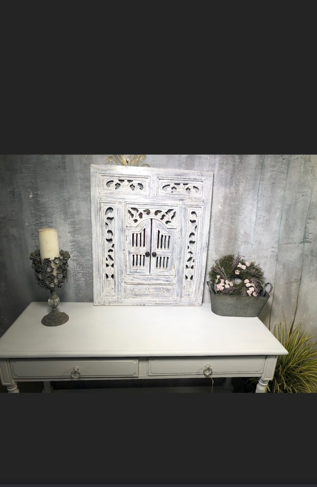 Okiennica z lusterkiem dekoracja rustic boho vintage