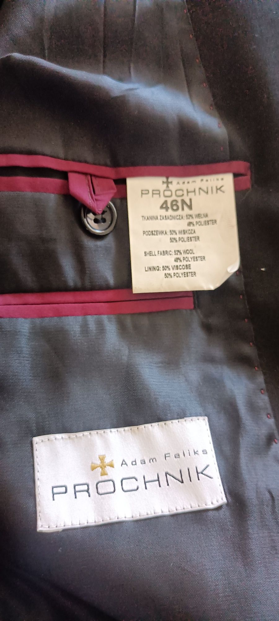 Czarny garnitur Próchnik wełna rozmiar 46N 164/96
