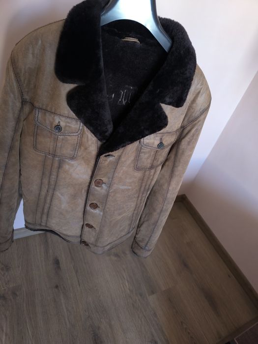 Чоловіча шкіряна зимова куртка натуральна хутро та шкіра Італія