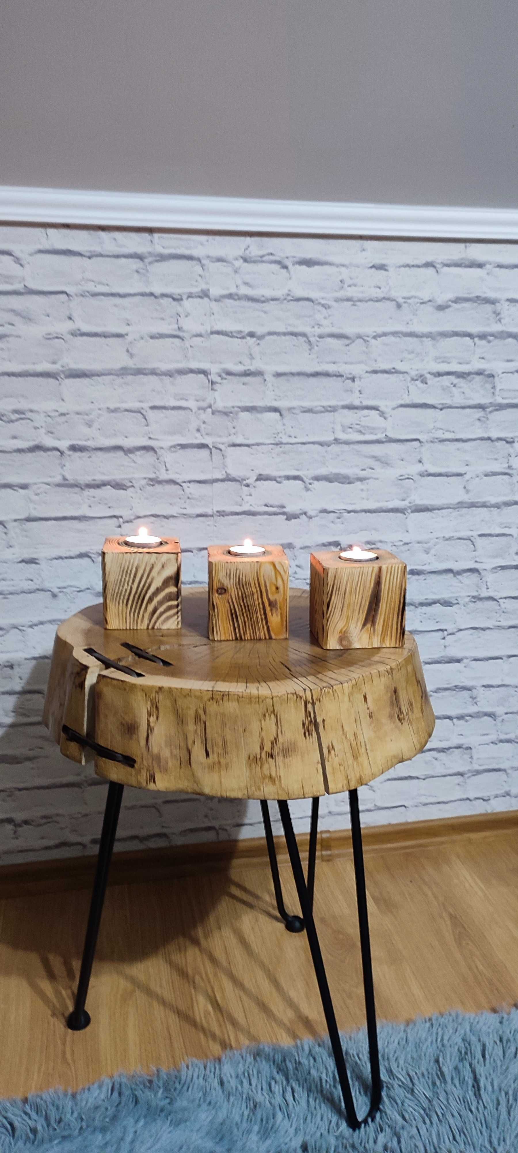 Świeczniki drewniane kwadratowe komplet 3 sztuki