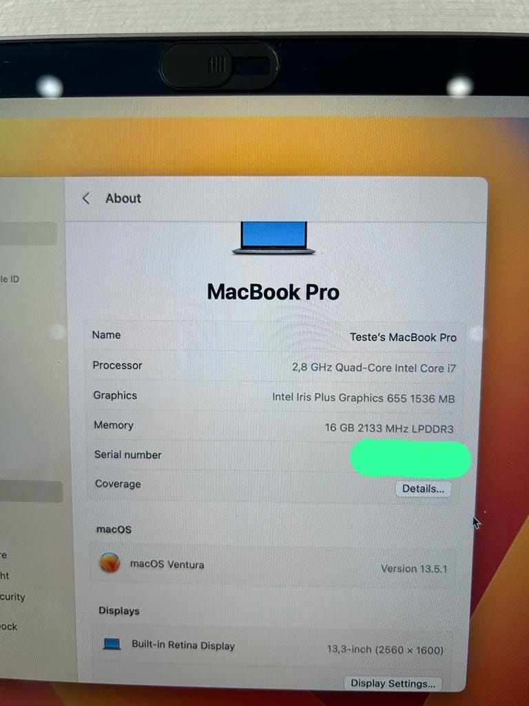 MacBook pro Touch 13" i7 16Gb 2020