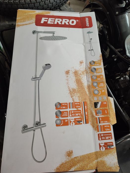 Zestaw bateria deszczownia termostatyczna Ferro