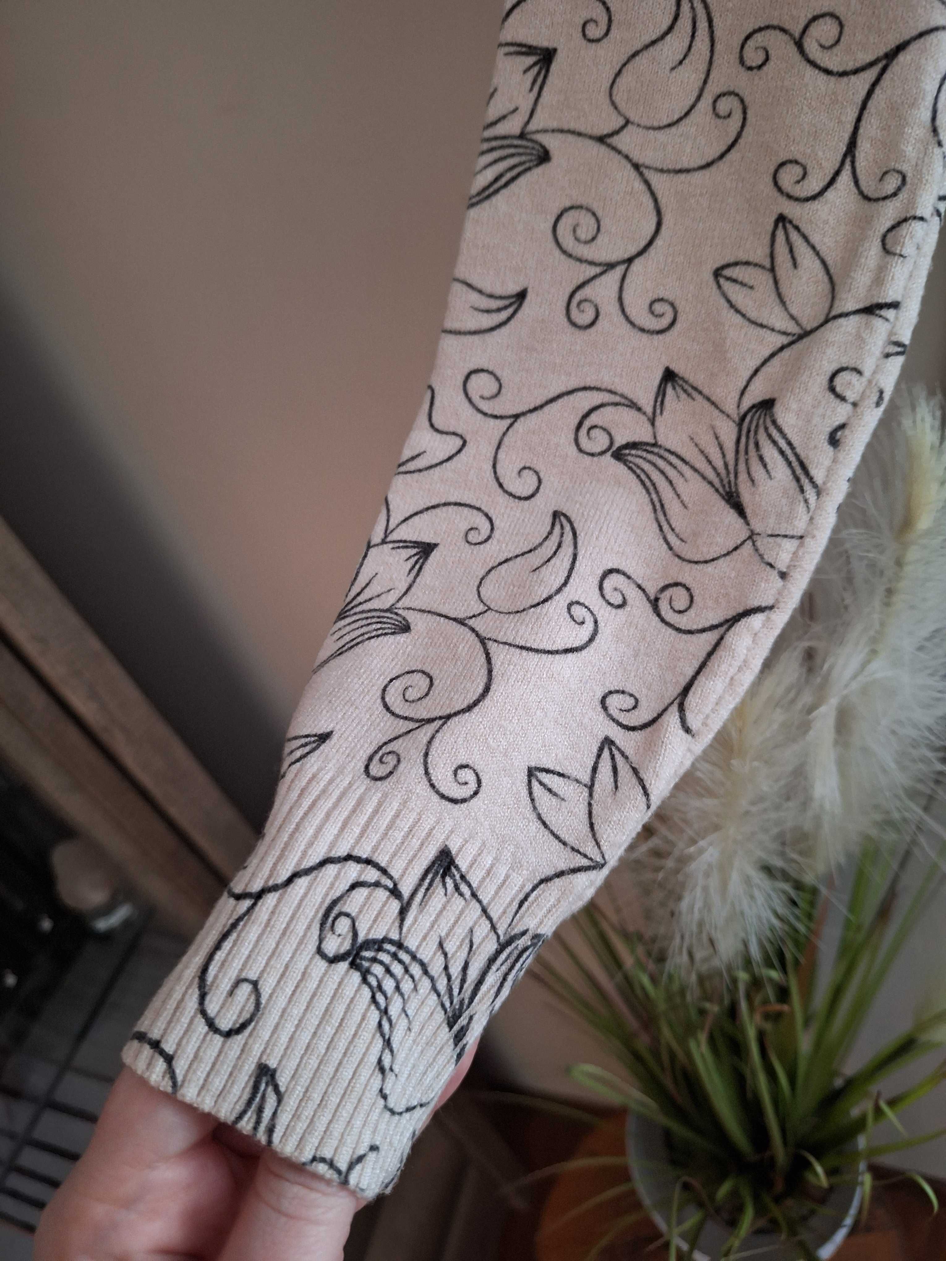 Bluzka/tunika beżowa cienka długi rękaw z cekinami X&J L/XL (40/42)