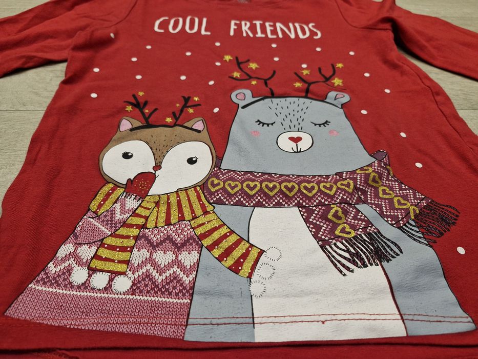 2x bluzeczka bluzka długi rękaw Święta Christmas czerwona r.134 zestaw