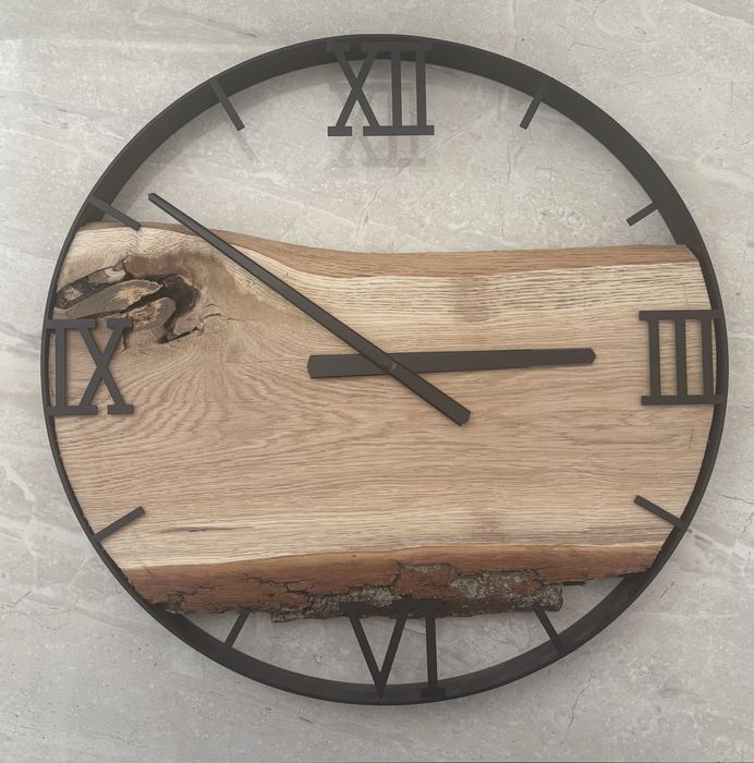 Zegar ścienny loftowy 50 cm – drewno + metal, industrialny design