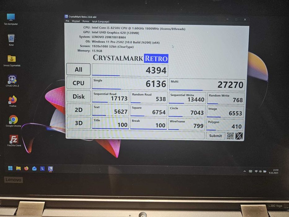 Lenovo yoga l380 i5-8250u 16gb ram 250gb dysk PTM7950 ŁADNY STAN