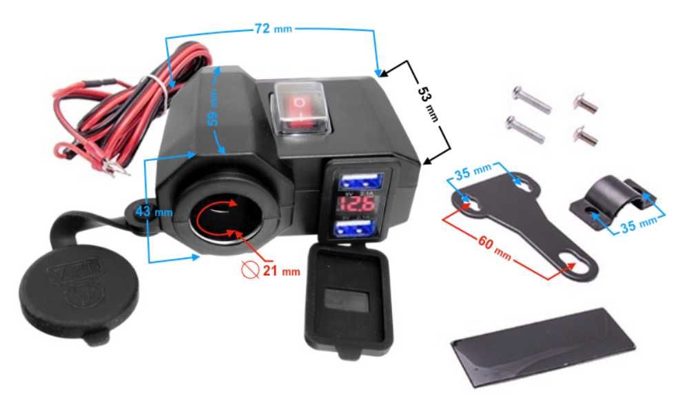 Gniazdo zapalniczki i USB na kierownicę do motocykla