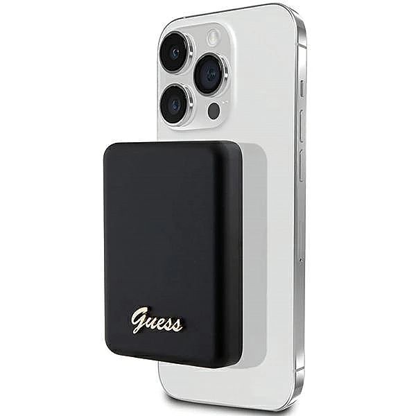 Powerbank indukcyjny Guess MagSafe Metal Script Logo 15W 5000mAh - cza