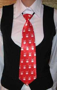 Krawat Satynowy Czerwony Białe Czaszki Uni Punk