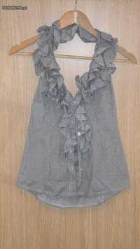 Camisa de senhora (Top) com folhos cinza Zeta Moda