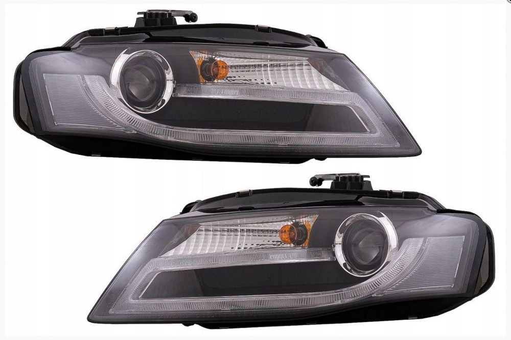 reflektory lampy drl dzienne diody soczewka clear black audi a4 b8 8k 07-08