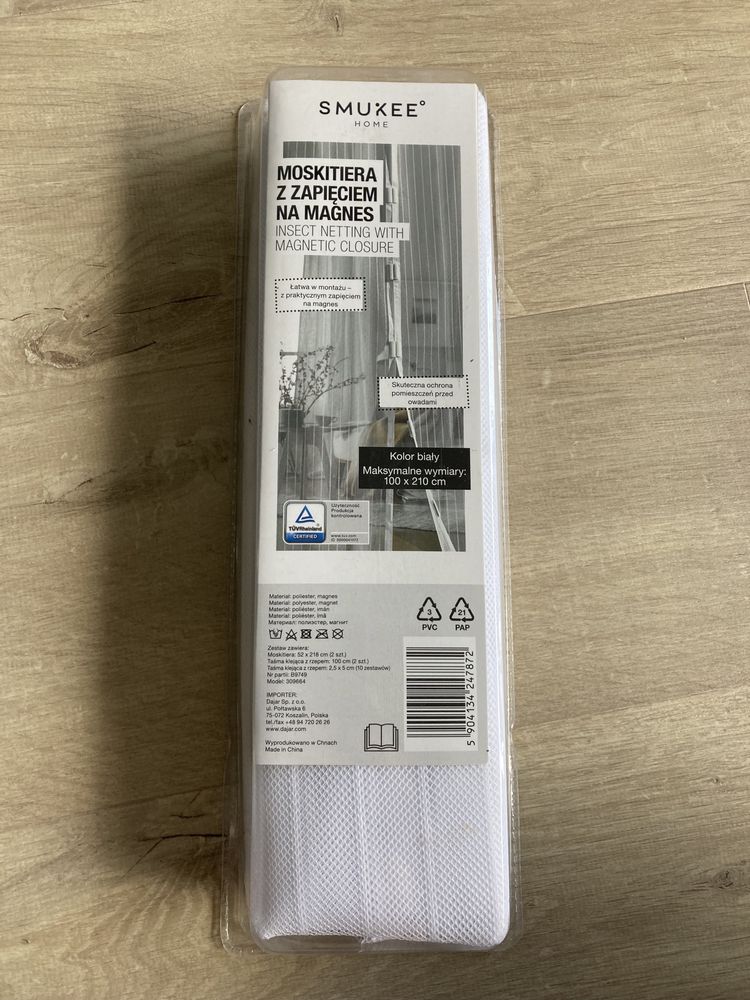 Smukee moskitiera z zapięciem na magnes, biała, 100x210