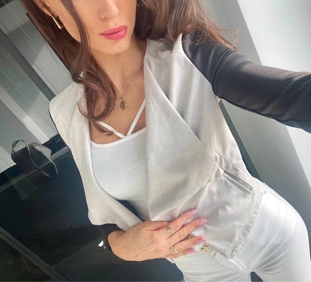 Marynarka z zamkami na rękawach, elastyczna, rozm. 34