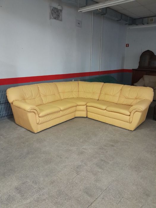 Кожаный угловой диван жёлтый "Bruhl" (061005)