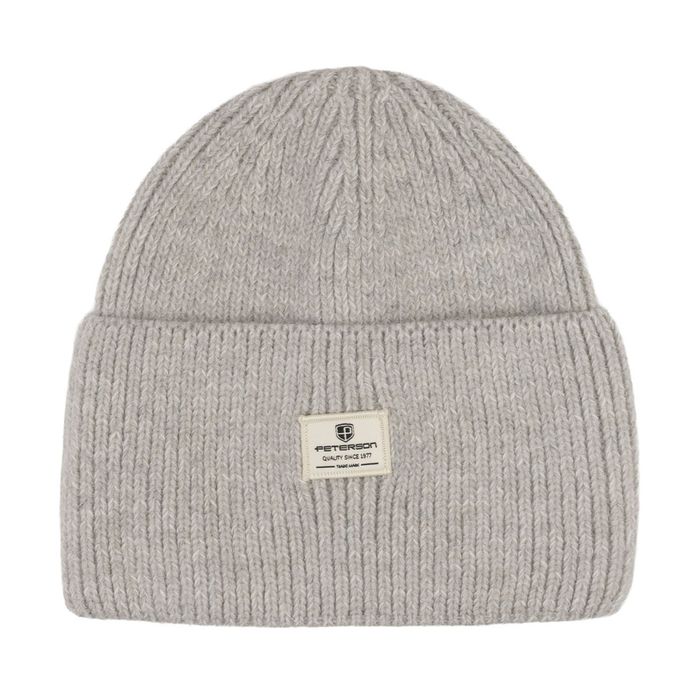 szara, zimowa czapka damska beanie z logo marki - peterson