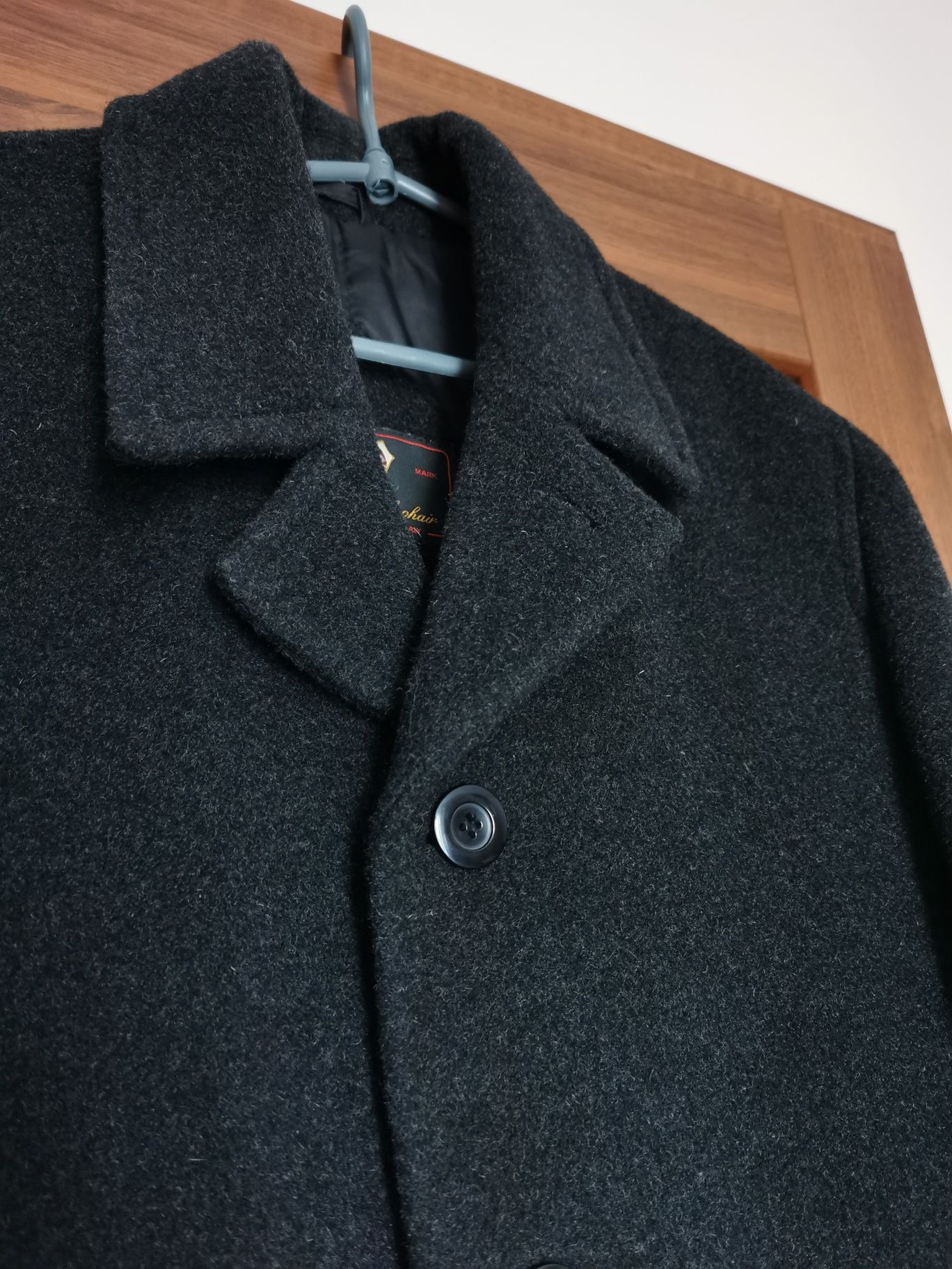 Męski wełniany ciepły elegancki płaszcz do garnituru