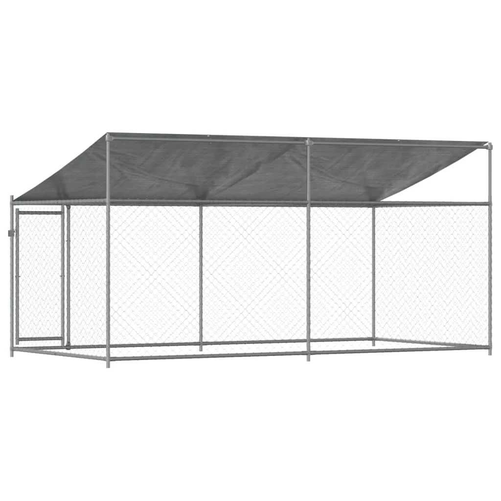 Jaula para cão com telhado/porta 4x2x2 m aço galvanizado cinza