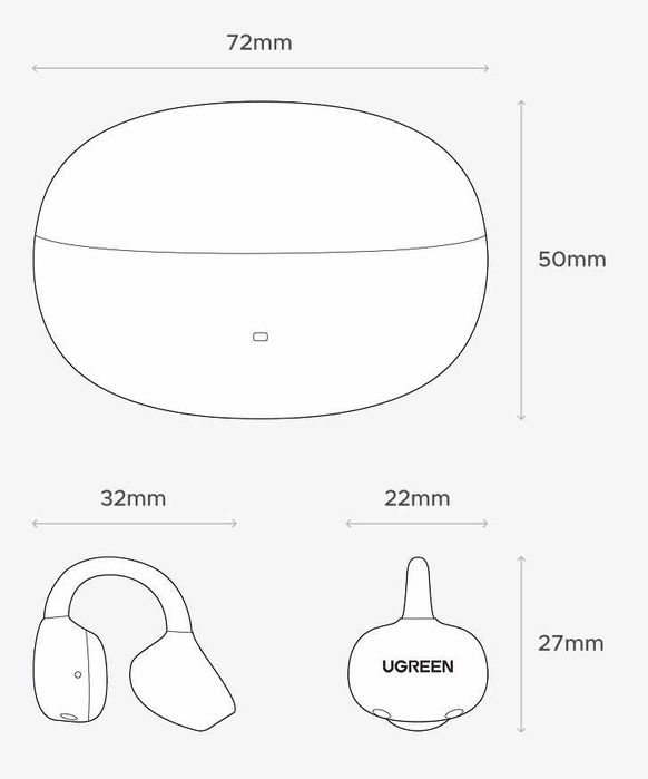 Спортивні TWS-навушники Ugreen ClipBuds Pro (LDAC,NC, 7.5/32 год,IPX5)