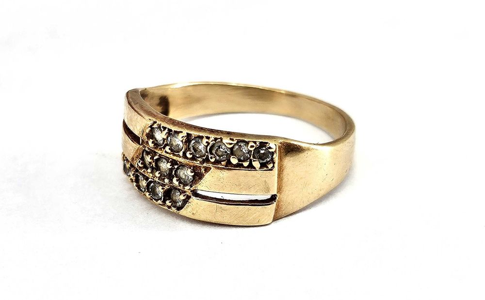 PIĘKNY szeroki  ZŁOTY PIERŚCIONEKz cyrkoniami  3,26G 585