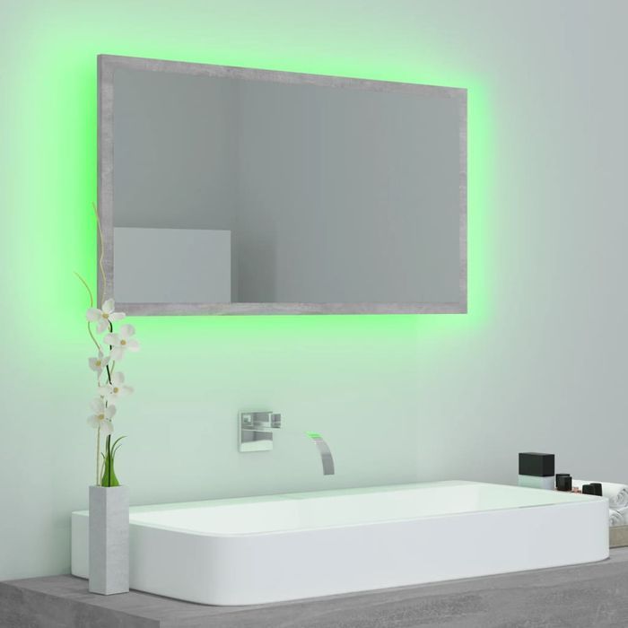 Vidaxl Lustro Łazienkowe Z Led, Szarość Betonu, 80X8,5X37 Cm, Płyta