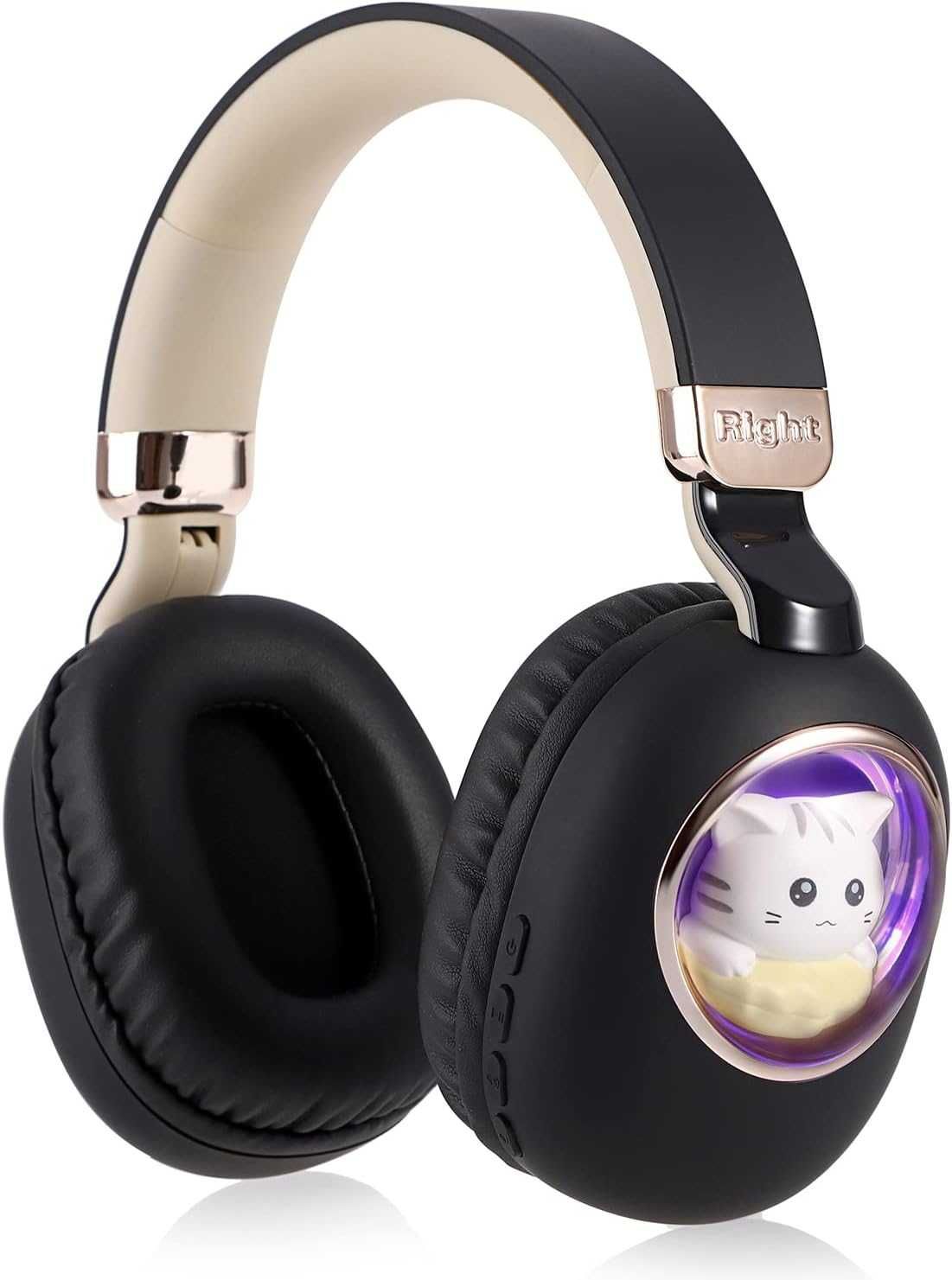 Bezprzewodowe słuchawki dla dzieci, słuchawki nauszne z uroczym kotem