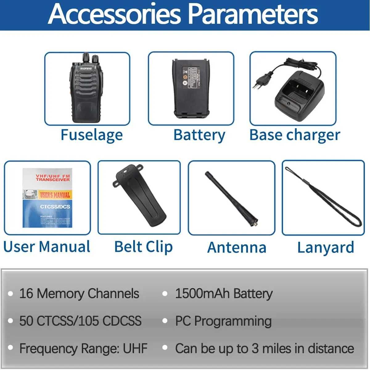 Walkie Talkie UHF 400 470MHz 888s daleki zasięg.