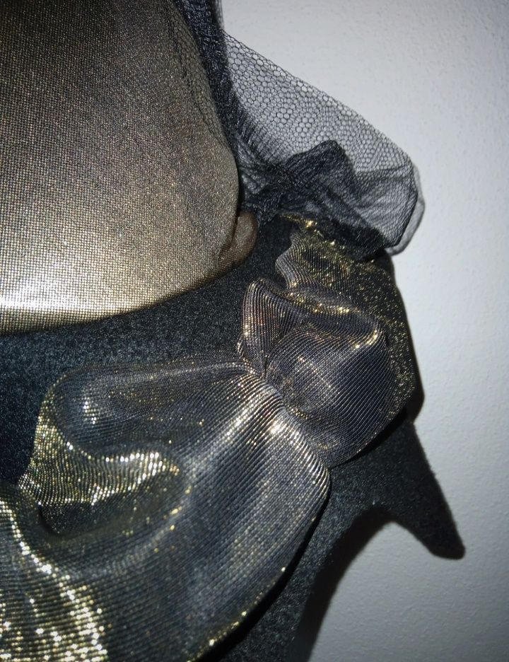 Chapéu bicudo dourado/preto de bruxa Halloween