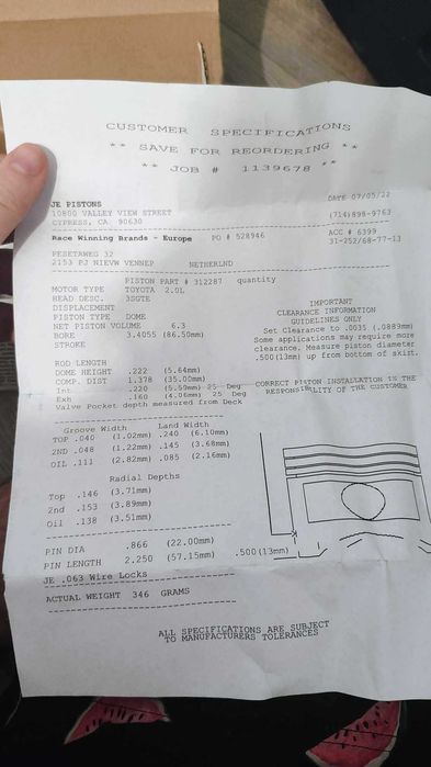 Tłoki 3s-ge JE PISTONS 11.0:1 +0.50 86,5mm toyota MR2 SW20, Celica