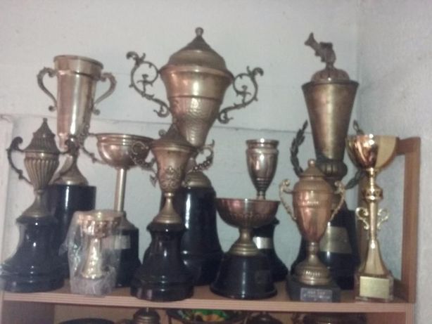 Conjunto de taças e trofeus de pesca desportiva