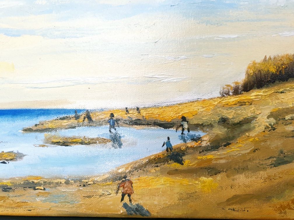 Paisagem marítima em óleo sobre tela - assinada H.B.