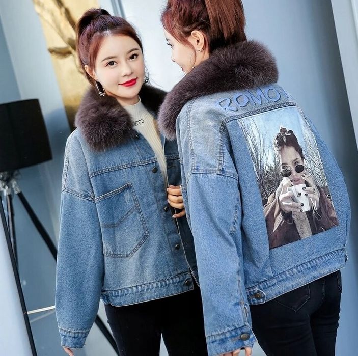 Damska kurtka jeansowa ocieplana z futerkiem XL/XXL