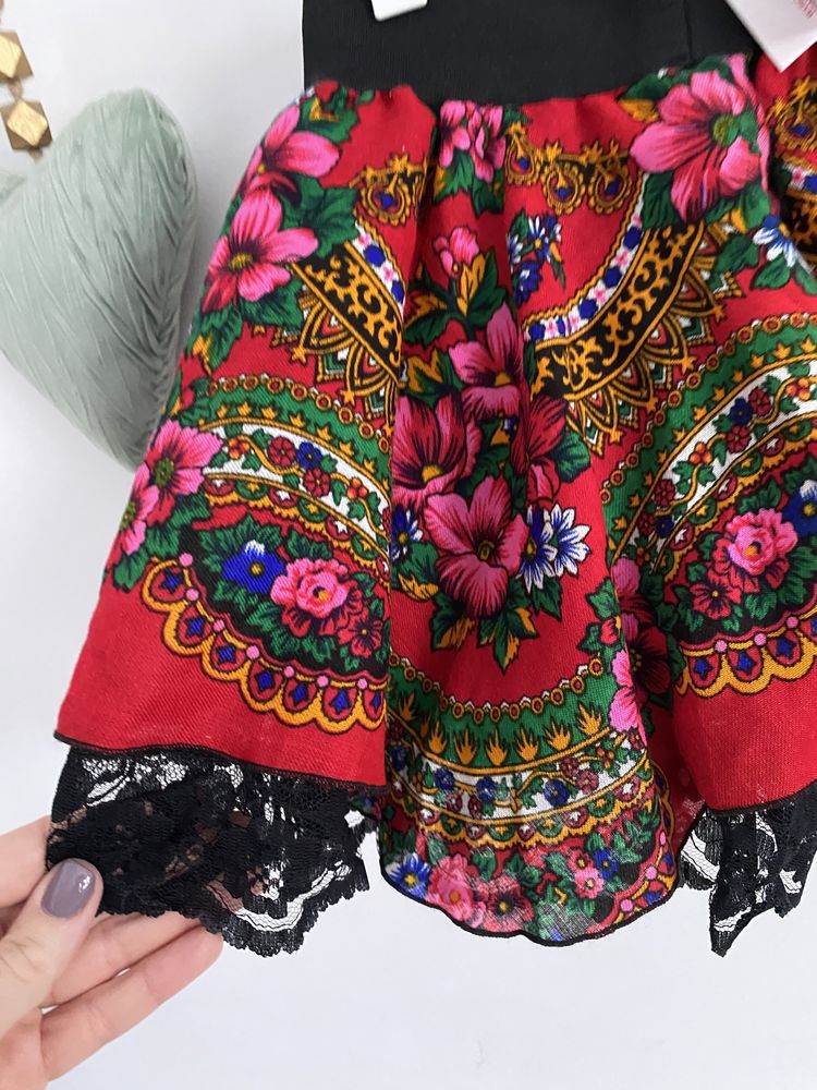 Spódniczka 104/110 handmade czerwona koronka kwiaty jak newbie