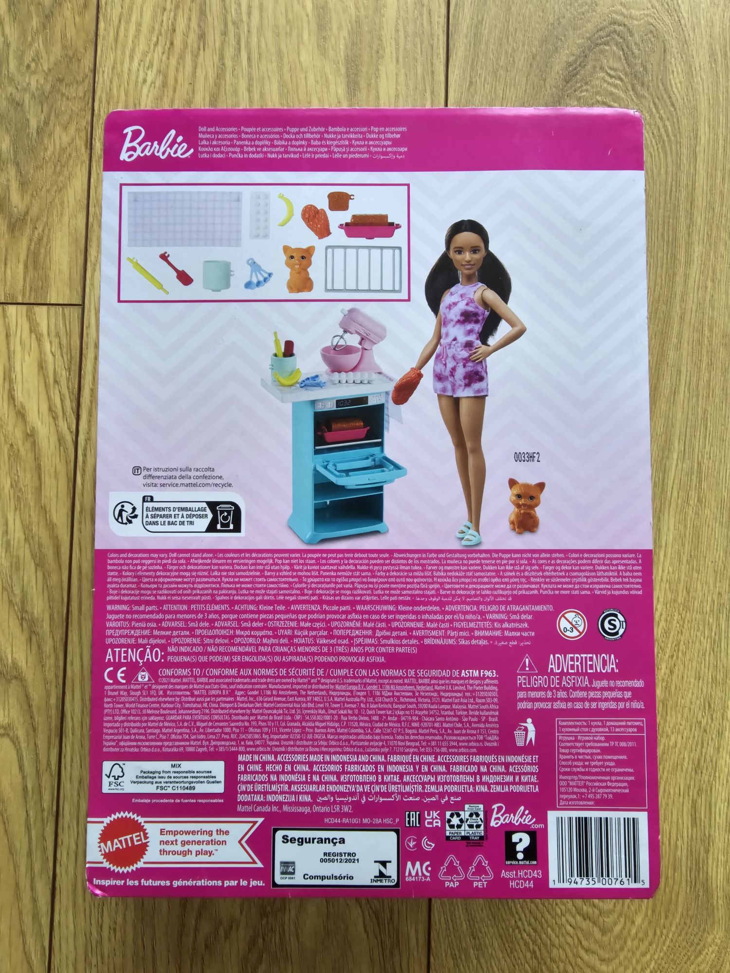 Nowa Lalka Barbie z kotkiem w kuchni gotuje zestaw mikser piekarnik