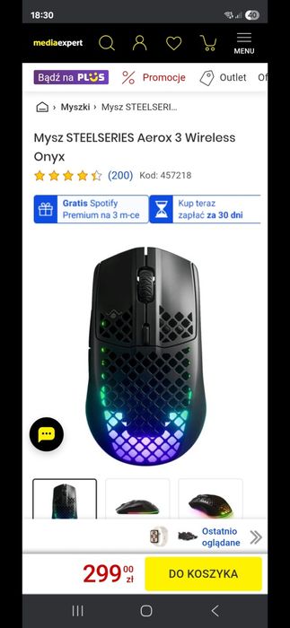 Niowa nieotwierana Mysz Steelseries Aerox 3 Whireles Onyx