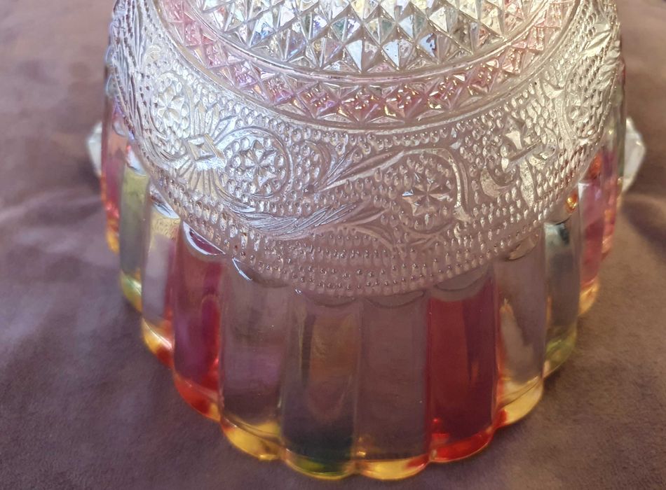 Fantástica Fruteira / Cesto, com vitral pintado à mão - Anos 50/60