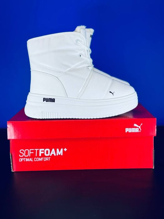 Дутики Puma Ultra White / Кожаные дутики белые Пума / Дутиши білі Пума
