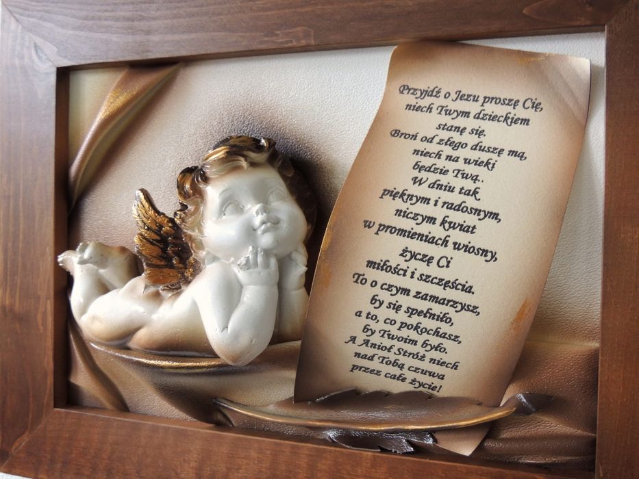 Obraz Anioł Stróż - rękodzieło, indywidualna dedykacja na chrzest