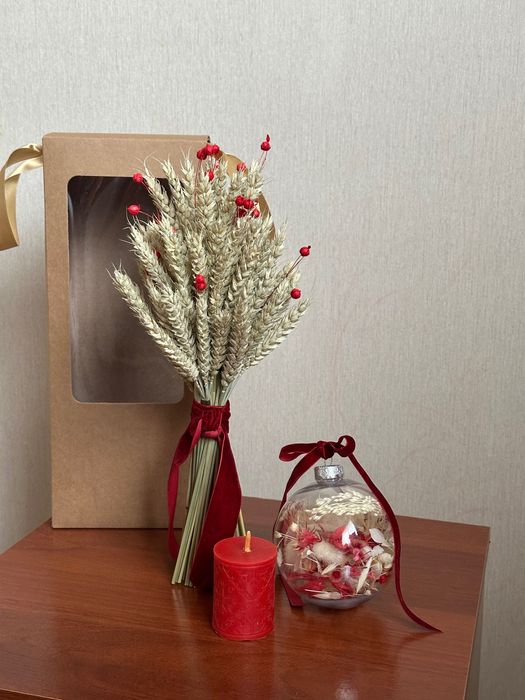 Набір подарунковий, декор з натуральних матеріалів. Сухоцвіти.