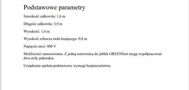 stół pakerski do owoców, warzyw kulistych