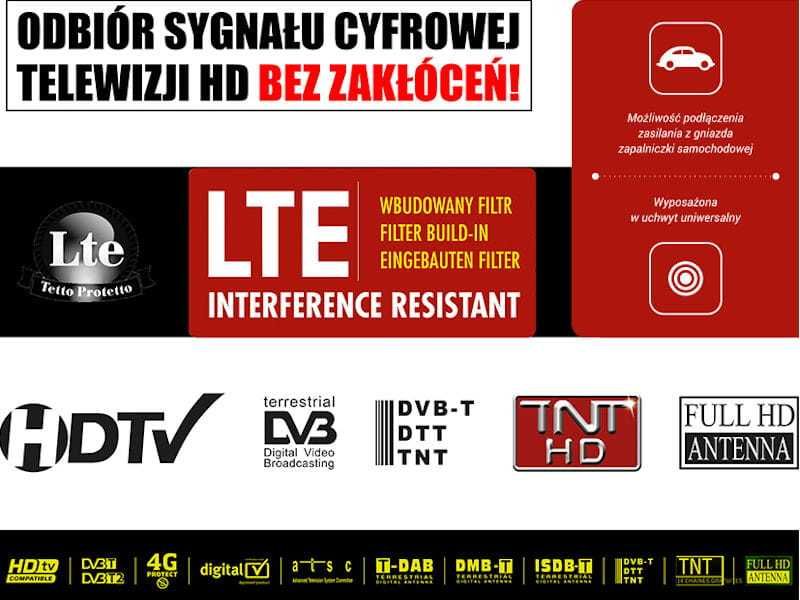 Antena DVB-T panelowa ATD18 aktywna wewnętrzna