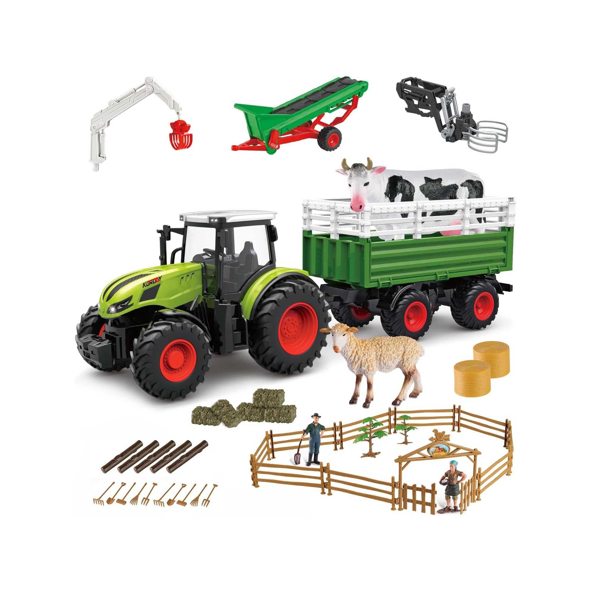 Farma dla dzieci traktor przyczepa maszyny zwierzęta duży zestaw 1:24