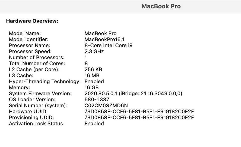 Macbook Pro 2019 Model